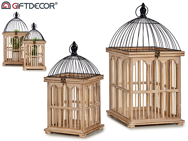 Set 2 Square Natural Wood Cages