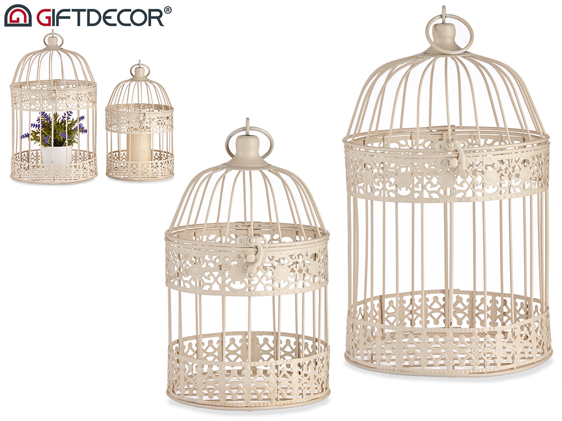 Set 2 Cream Round Metal Cages