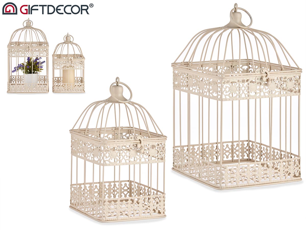 Set 2 Cream Round Metal Cages