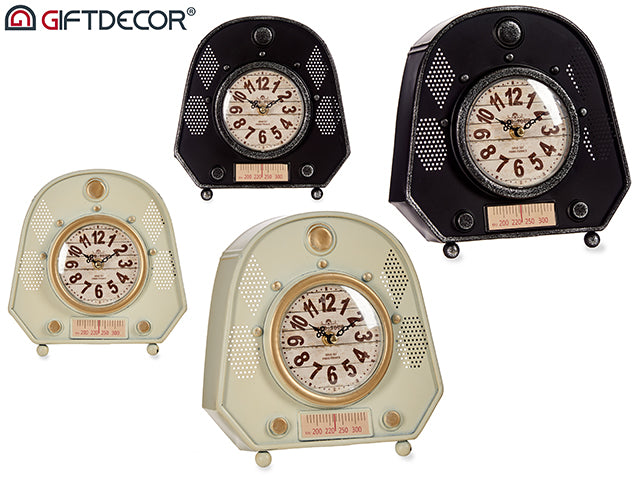 Classic Radio Shaped Metal Clock Assort 2 Colours