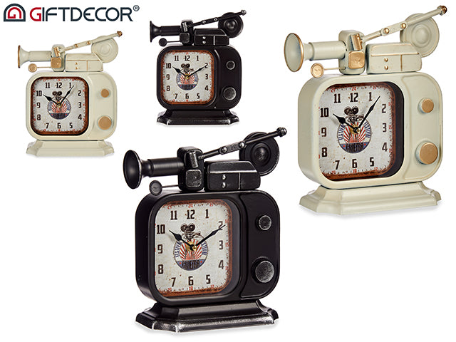 Camera Shaped Metal Clock Assort 2 Colours