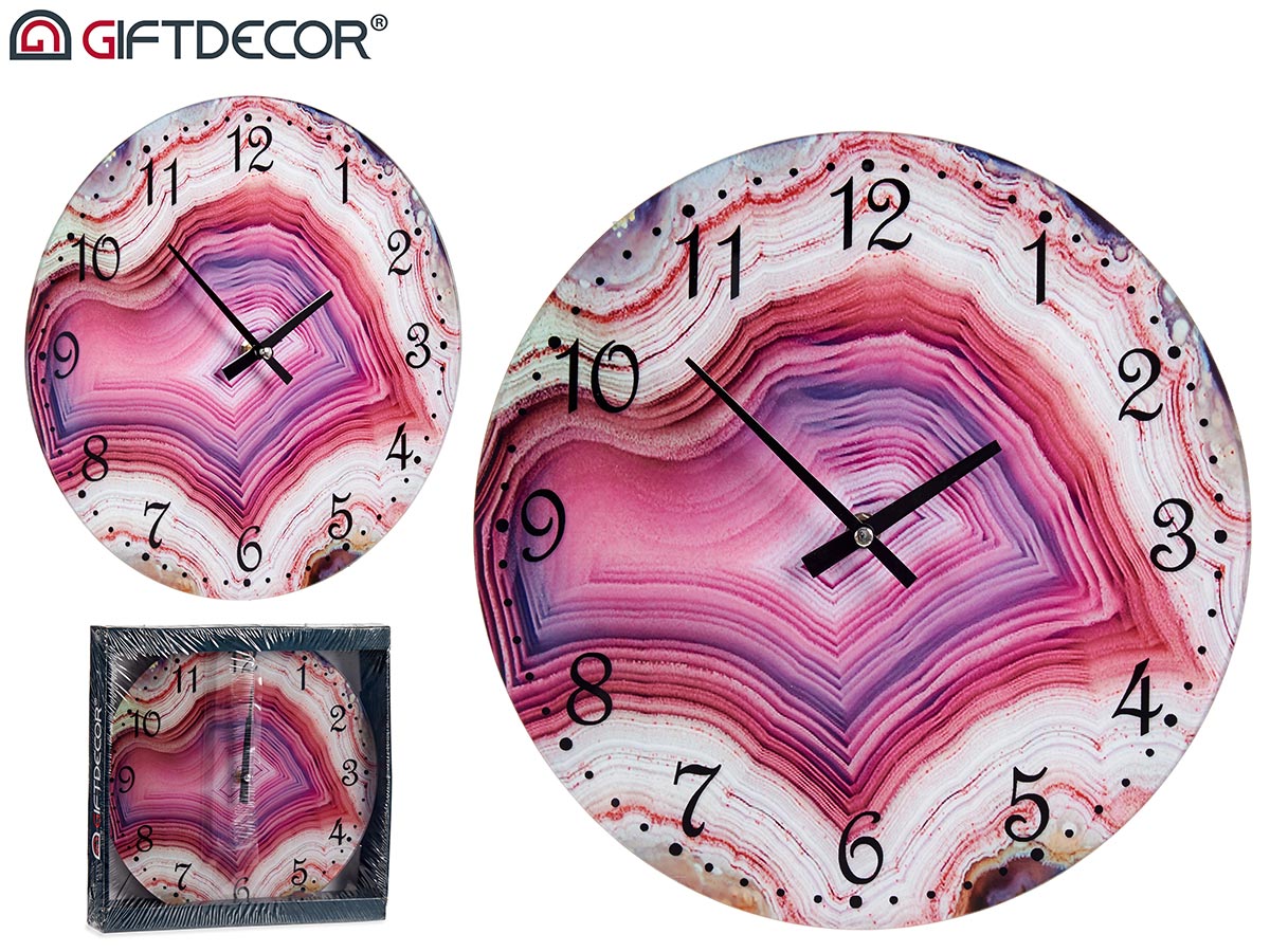 Reloj de pared de cristal efecto mármol rosa 30 cm