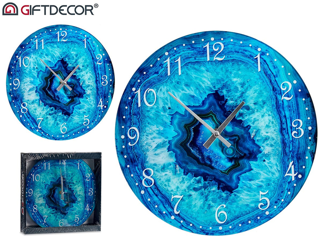 Turquoise Marble Effect Wall Glass Clock 30 cm