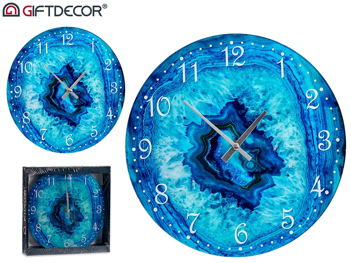 Reloj de pared de cristal efecto mármol turquesa 30 cm