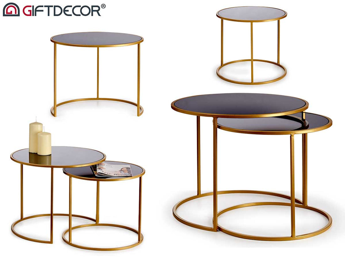 Set 2 Round Tables Black And Gold