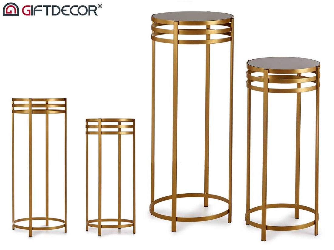 Set 2 Tall Tables Black And Gold