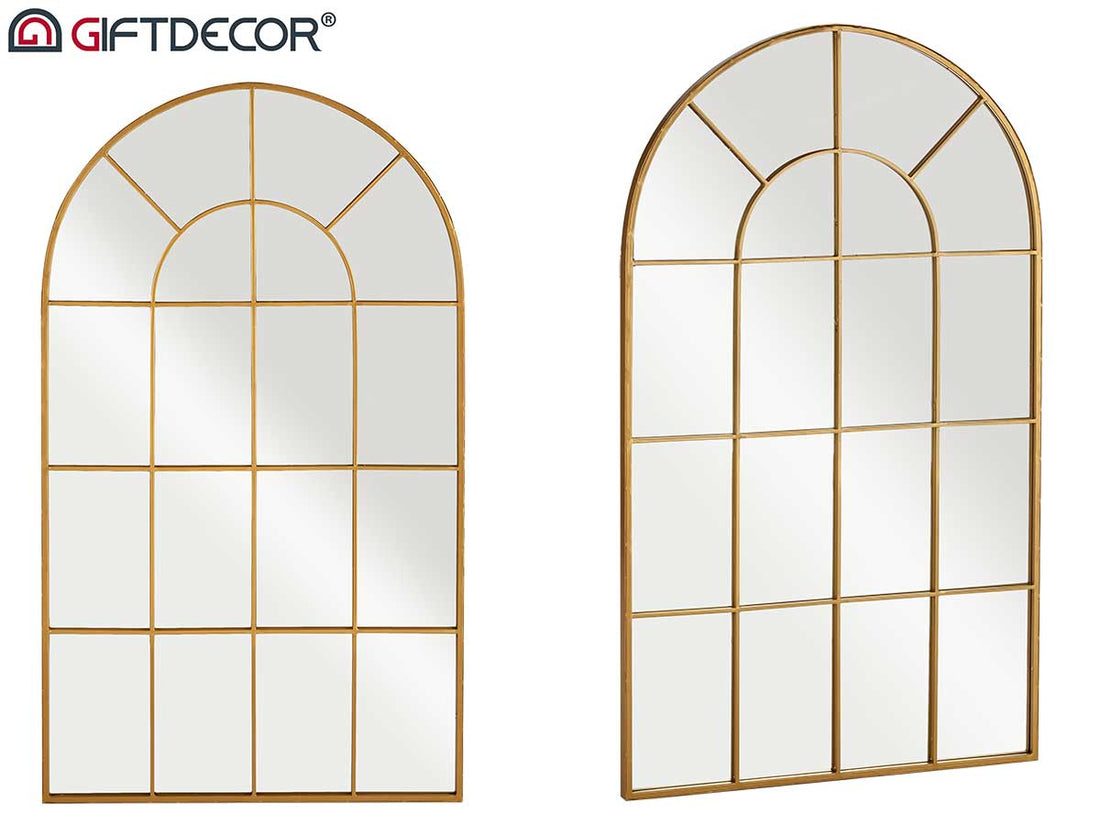 Espejo de ventana curvo dorado 120 x 70 cm