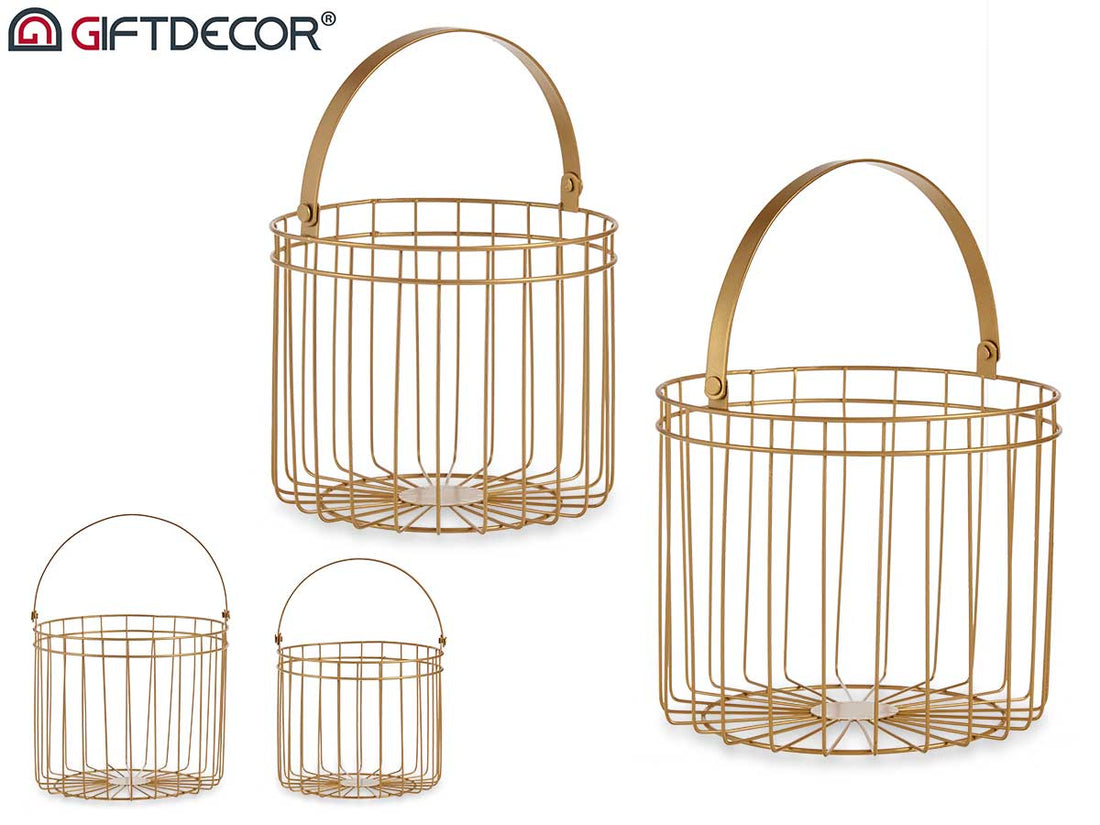Set 2 Golden Cylindrical Baskets