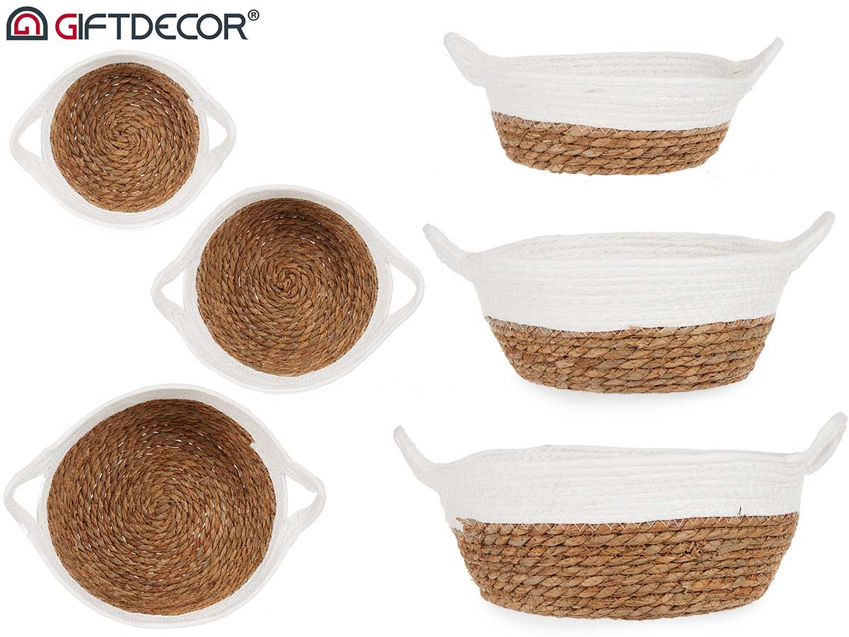 Set 3 Seagrass Basket White Holder