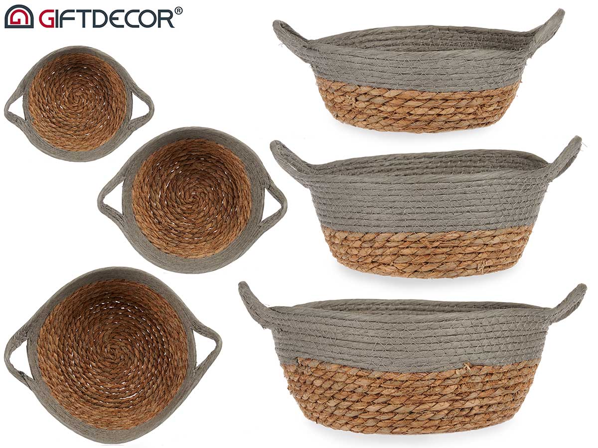 Set 3 Seagrass Basket Grey Holder