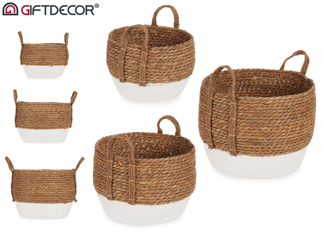 Set 3 Seagrass Basket White Bottom