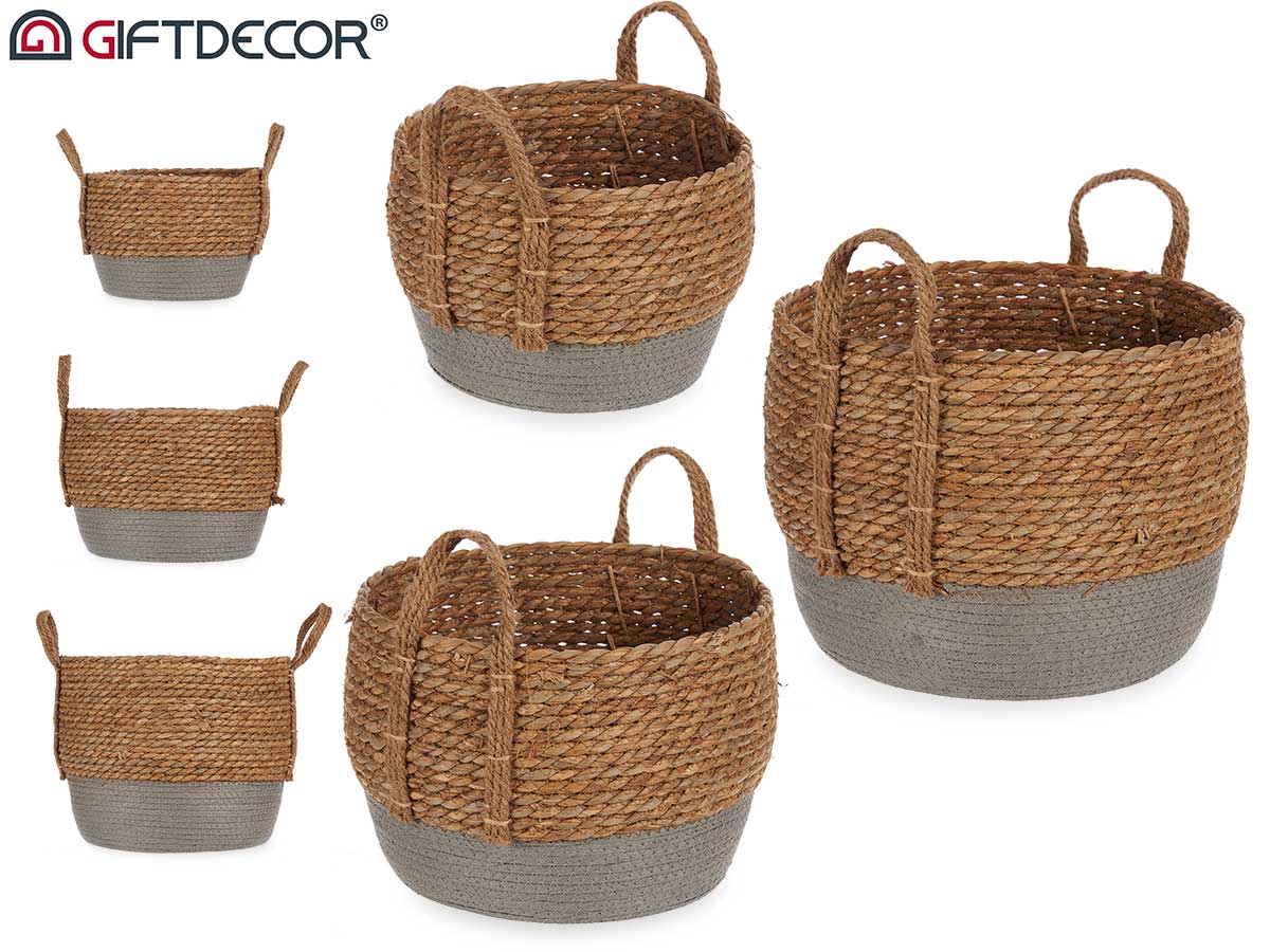 Set 3 Seagrass Basket Grey Bottom