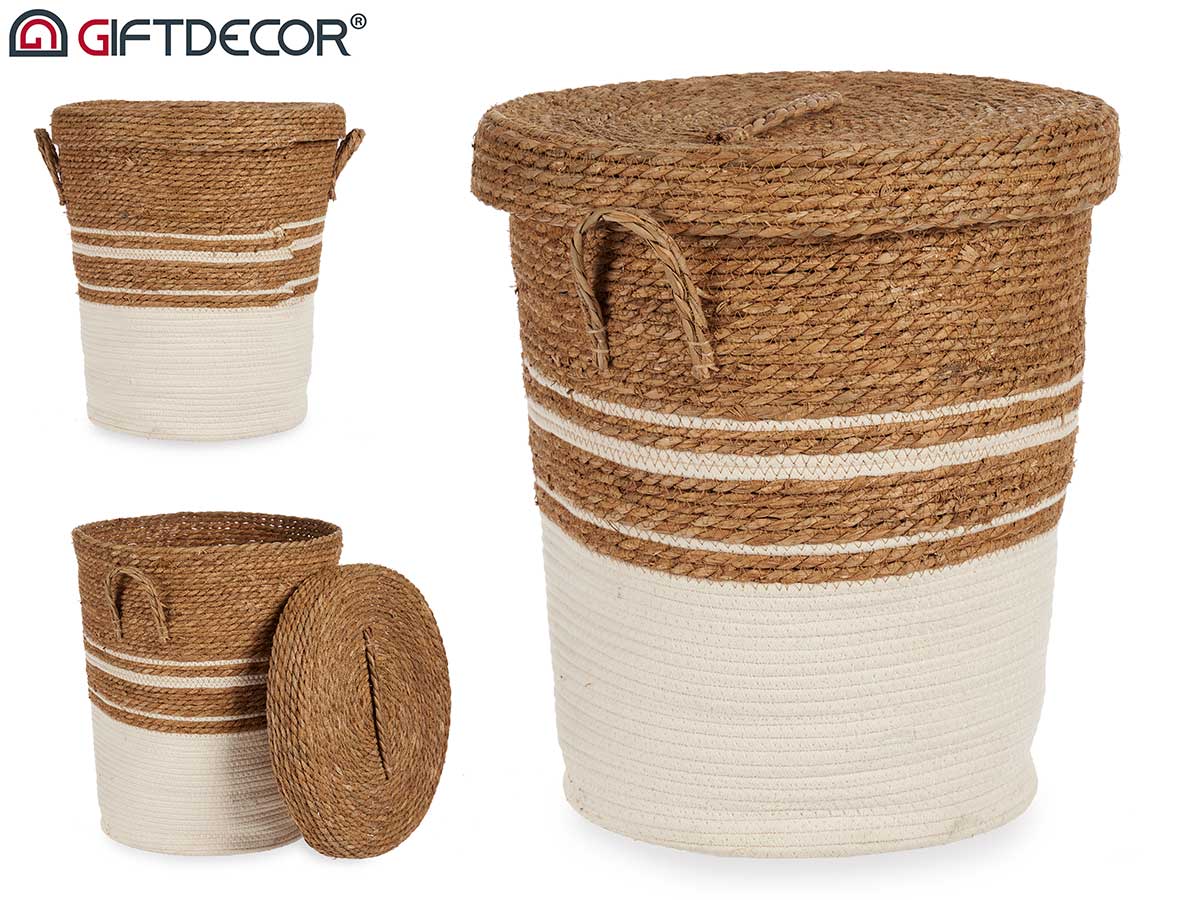 Big White Seagrass Basket With Cover