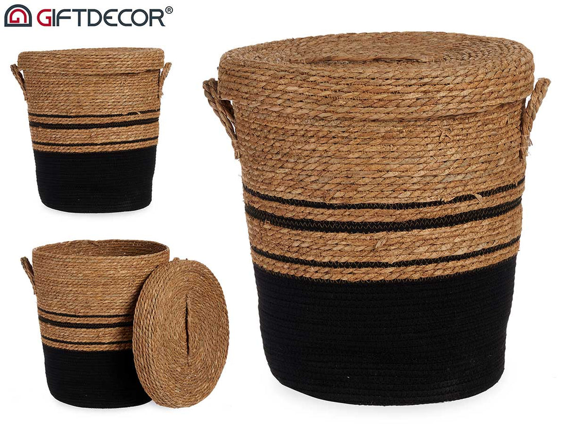 Big Black Seagrass Basket With Cover