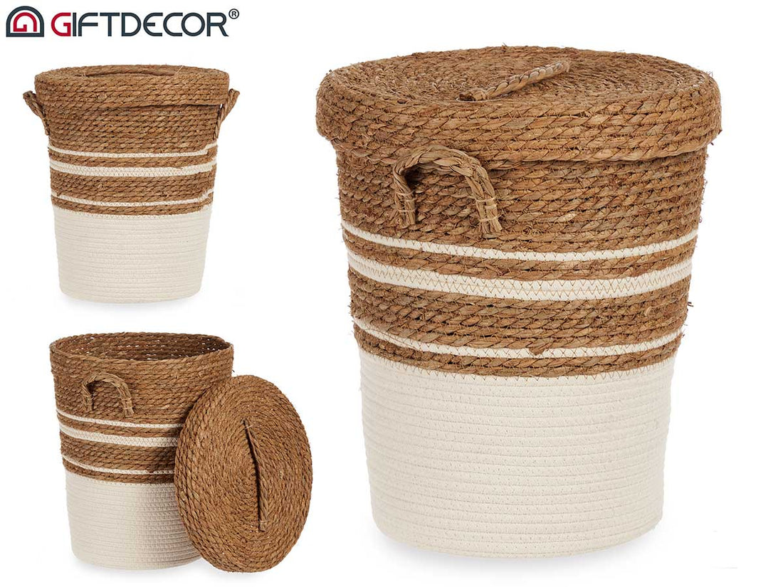 Small White Seagrass Basket With Cover