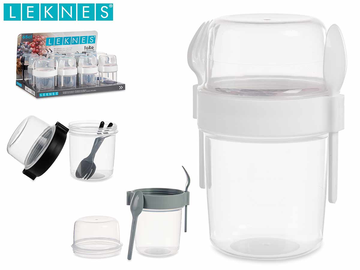 Plastic Container 600Ml With Utensils Assort 3