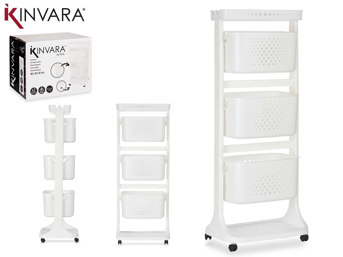 White Plastic Basket Organizer 3 Heights Wheels