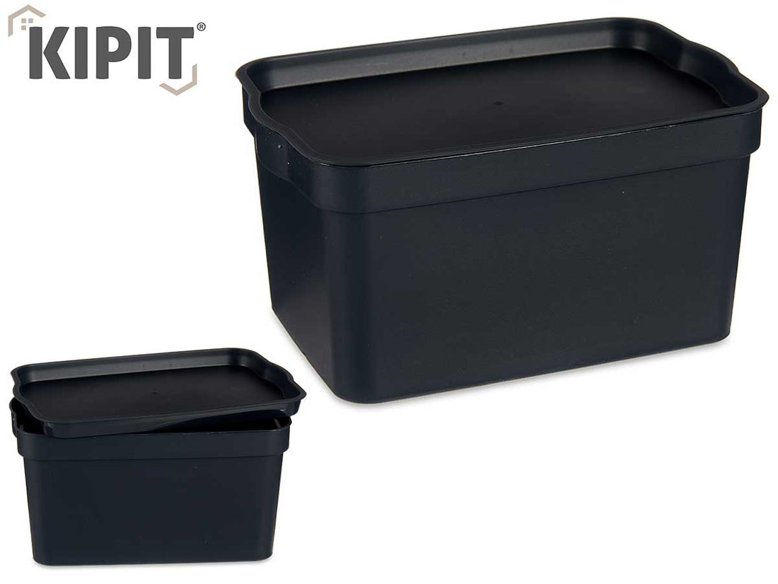 Caja De Almacenamiento De Plástico Antracita Con Tapa 2.3L