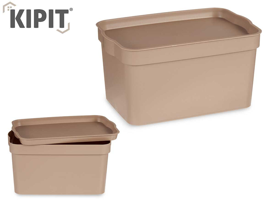 Caja De Almacenamiento De Plástico Beige Con Tapa 2.3L