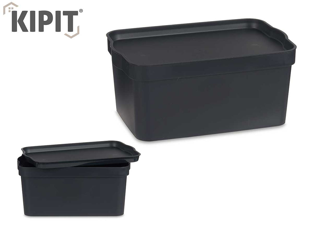 Caja De Almacenamiento De Plástico Antracita Con Tapa 7.5L