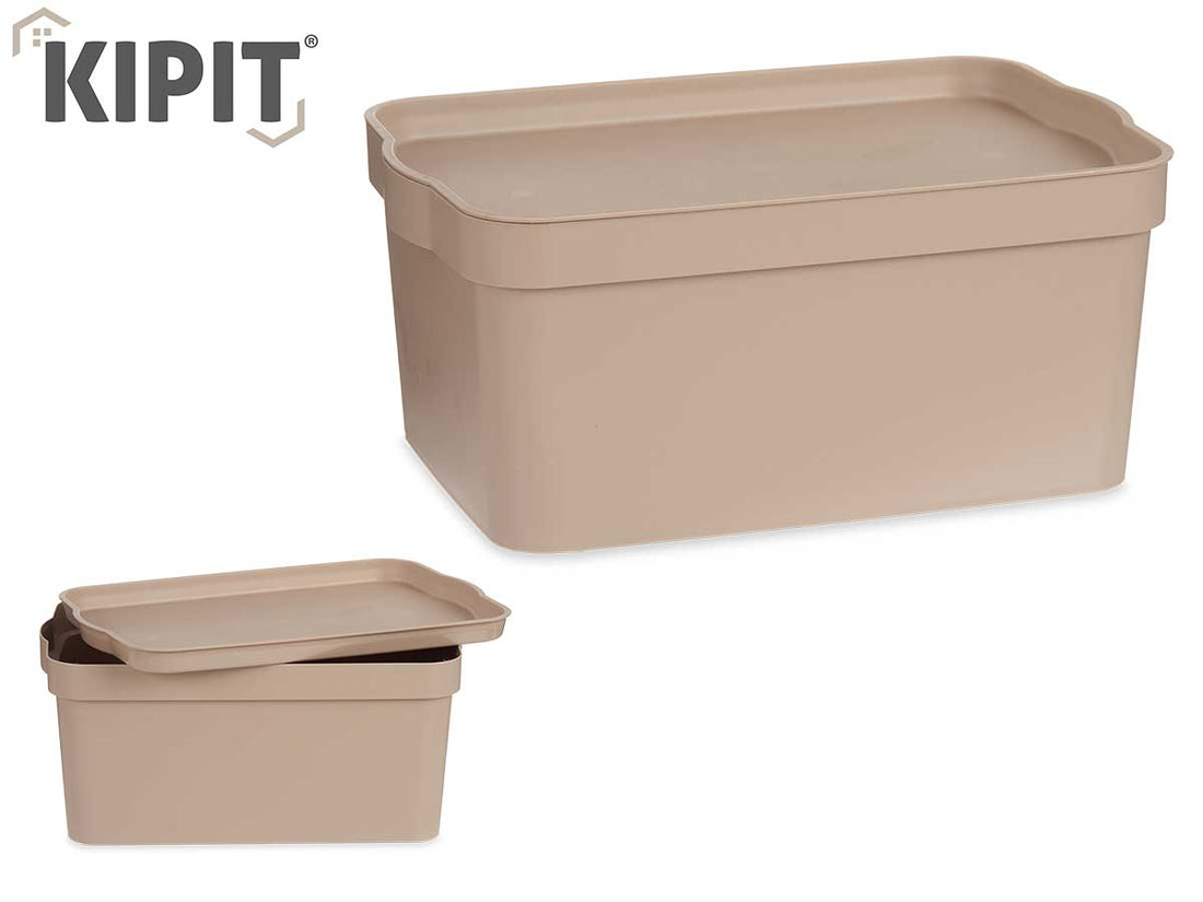 Caja De Almacenamiento De Plástico Beige Con Tapa 7.5L