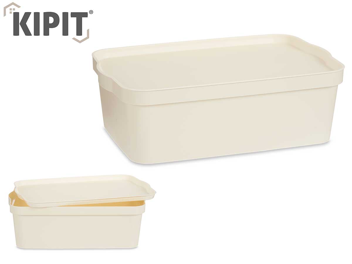 Cream Plastic Storage Box With Cover 14L