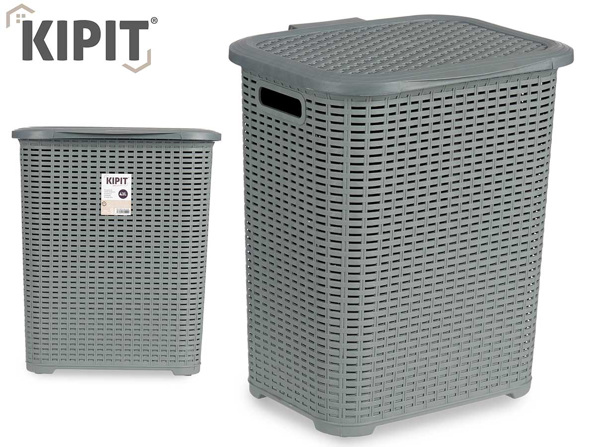 Grey Rectangular Plastic Laundry Basket 42L