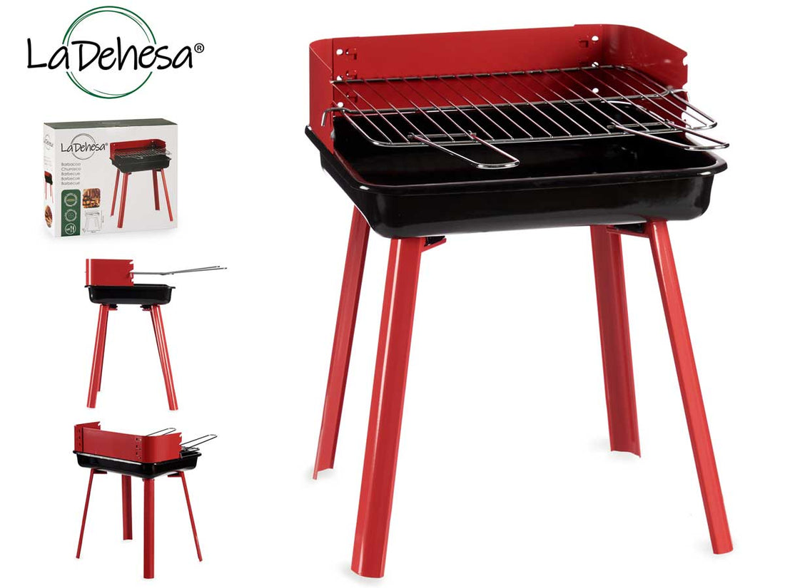 Red And Black Rectangular Charcoal Barbecue