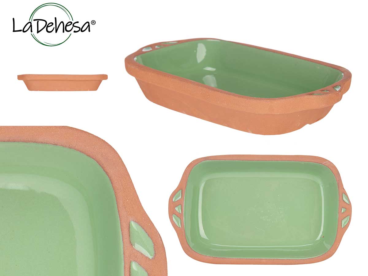 Earthenware Square Casserole Handles 23 cm Green