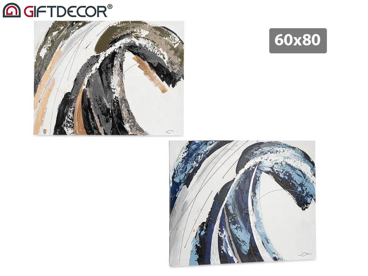 Painted Canvas Grey Blue Wave 60 x 80 cm Assort 2