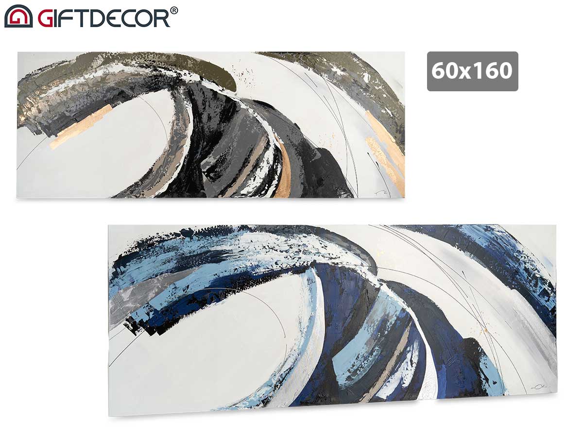 Painted Canvas Grey Blue Wave 60 x 160 cm Assort 2