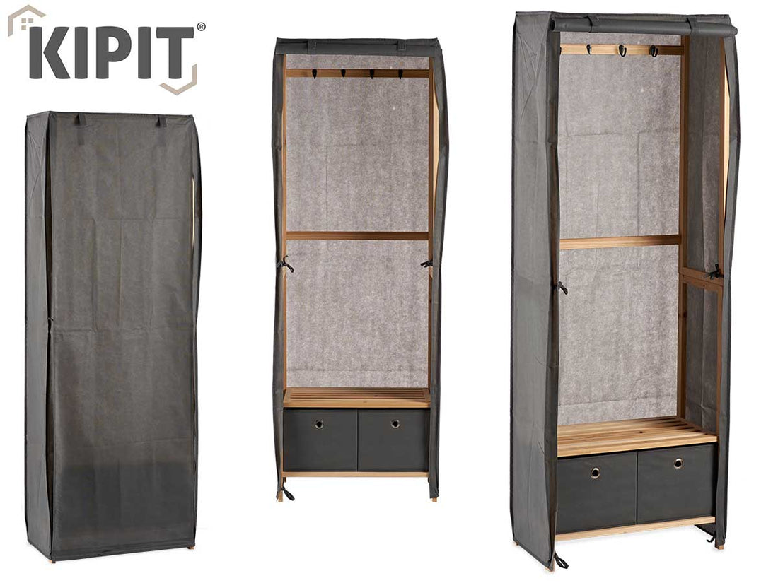 Grey Coat Stand With 2 Fabric Drawers