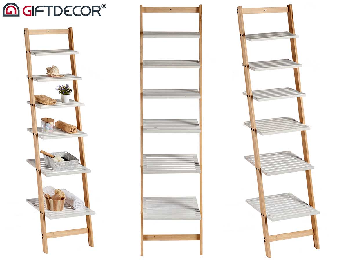 White Bamboo Shelf With 6 Rack