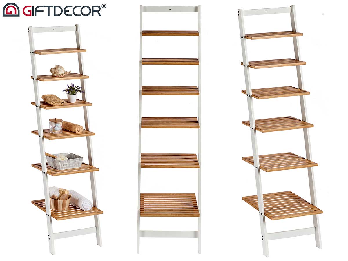 Bamboo White Shelf With 6 Rack