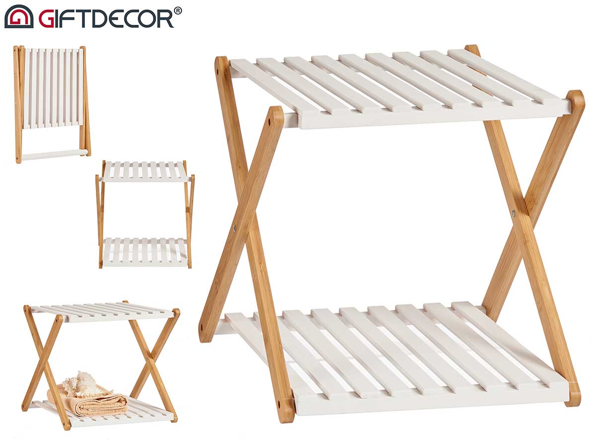 White Bamboo Double Folding Shelf