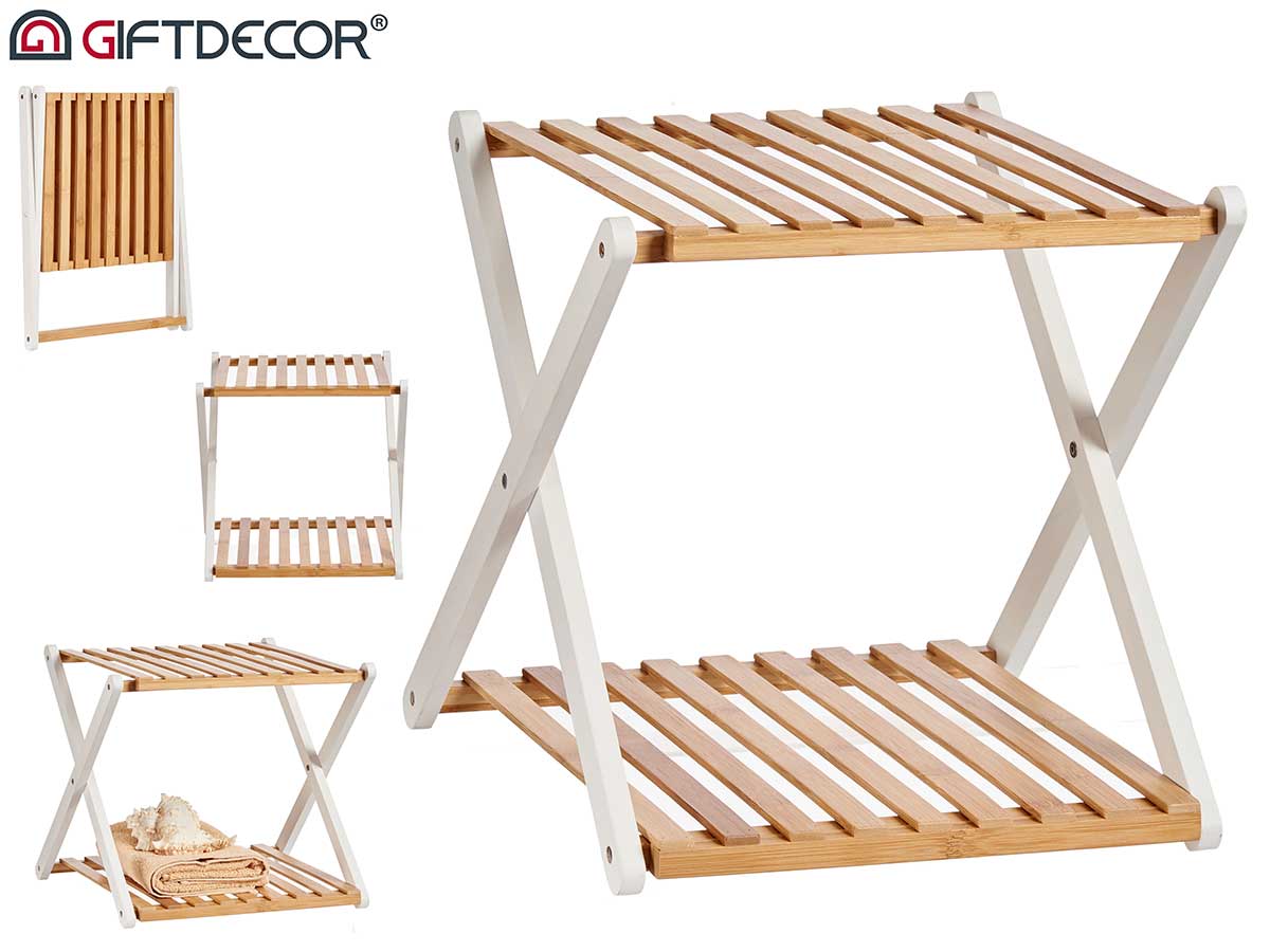 Bamboo White Double Folding Shelf