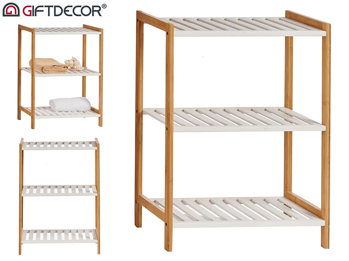 White Bamboo Shelf With 3 Shelf Rack