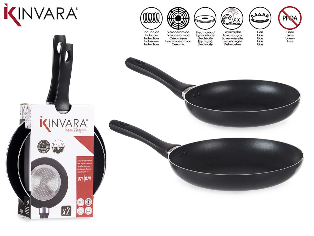 Set 2 24-28Cm Black Aluminium Frying Pan