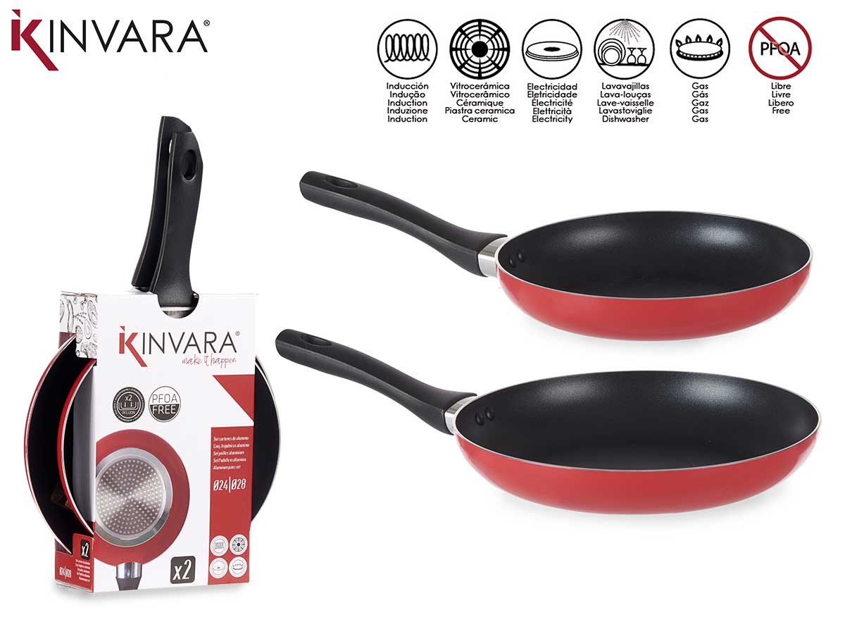 Set 2 24-28Cm Red Aluminium Frying Pan