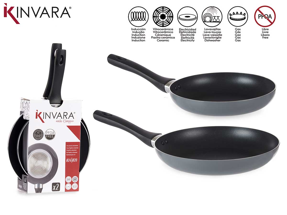 Set 2 24-28Cm Grey Aluminium Frying Pan