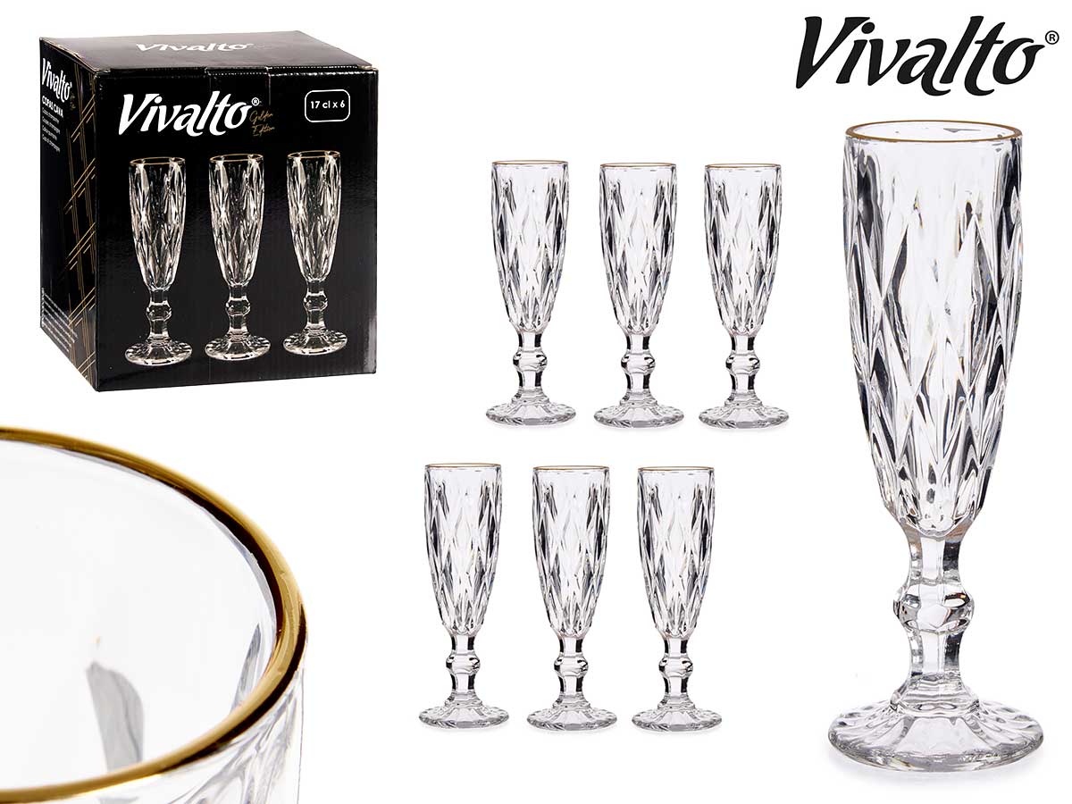 Taça de Champanhe em Forma de Diamante com Borda Dourada 170 ml