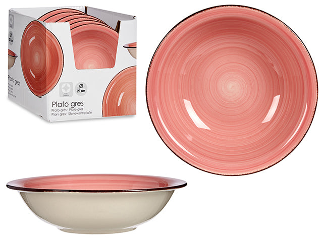 Deep Dish Pink Stoneware With Edge