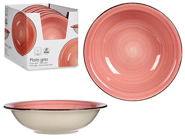 Plato Hondo Gres Rosa Con Borde