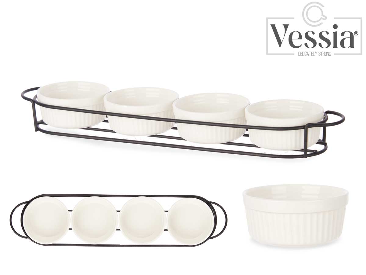 Conjunto 4 Pçs Aperitivo De Porcelana Com Suporte