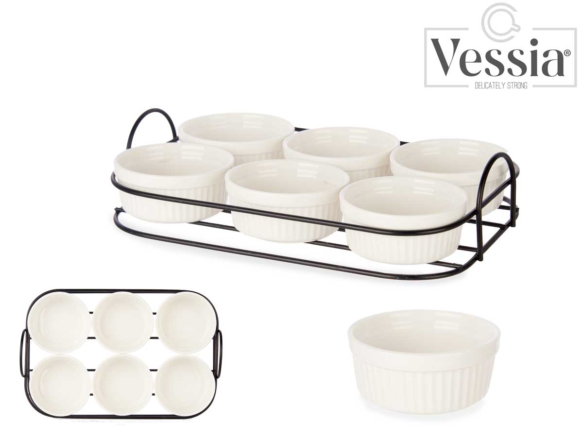 Conjunto de 6 peças de aperitivo de porcelana com suporte