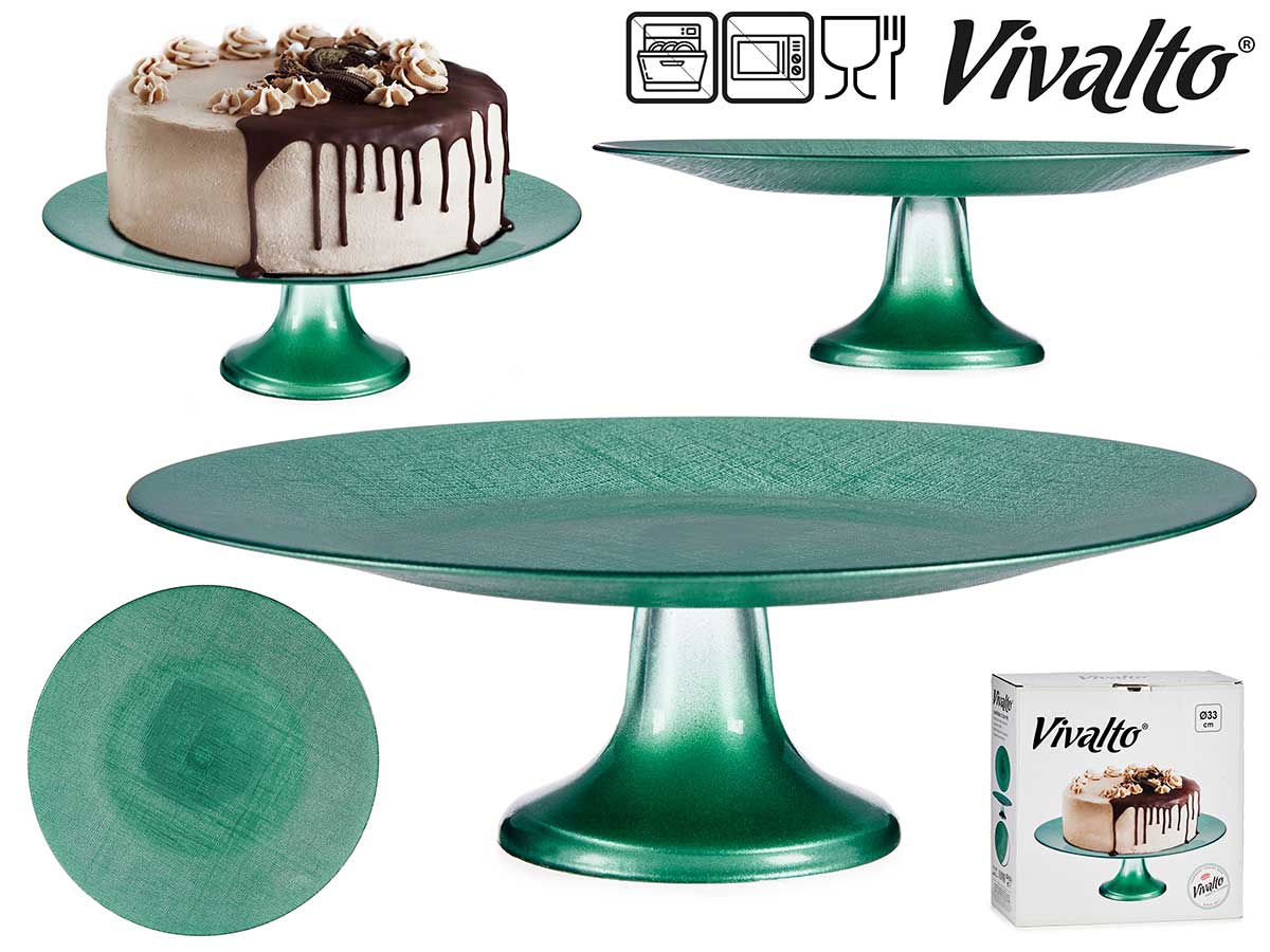 Plato Tarta Cristal Verde Menta Con Pie 33 cm