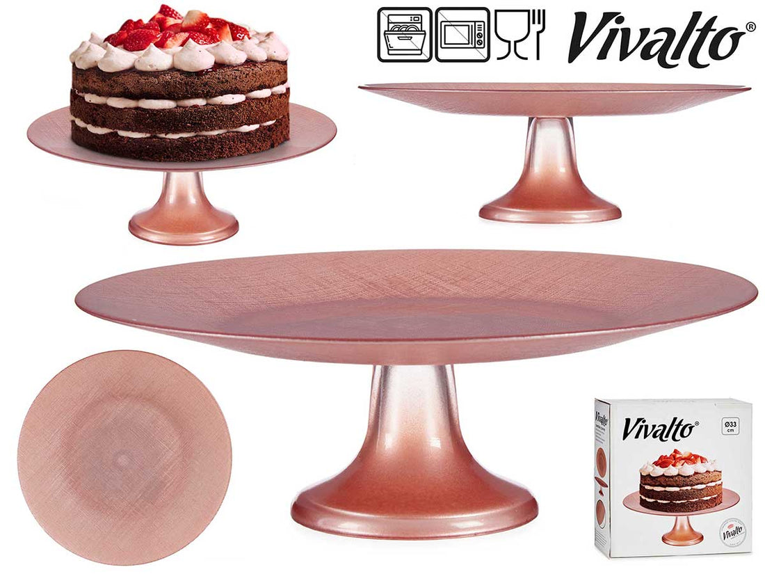 Pink Glass Cake Plate With Foot 33 cm