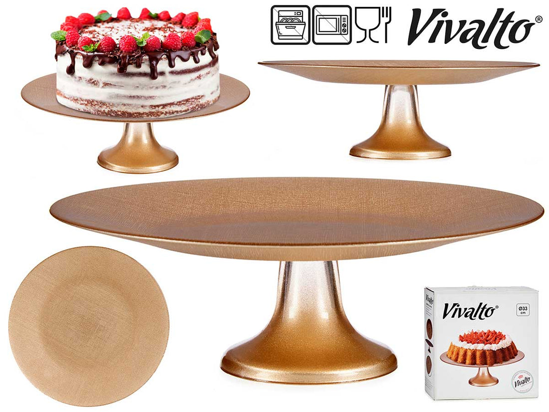 Golden Colored Cake Plate With Foot 33 cm