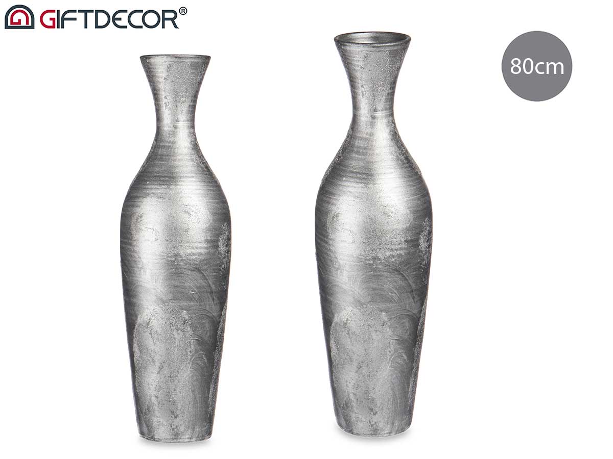 Silver Ceramic Rustic Shaped Vase 80 cm