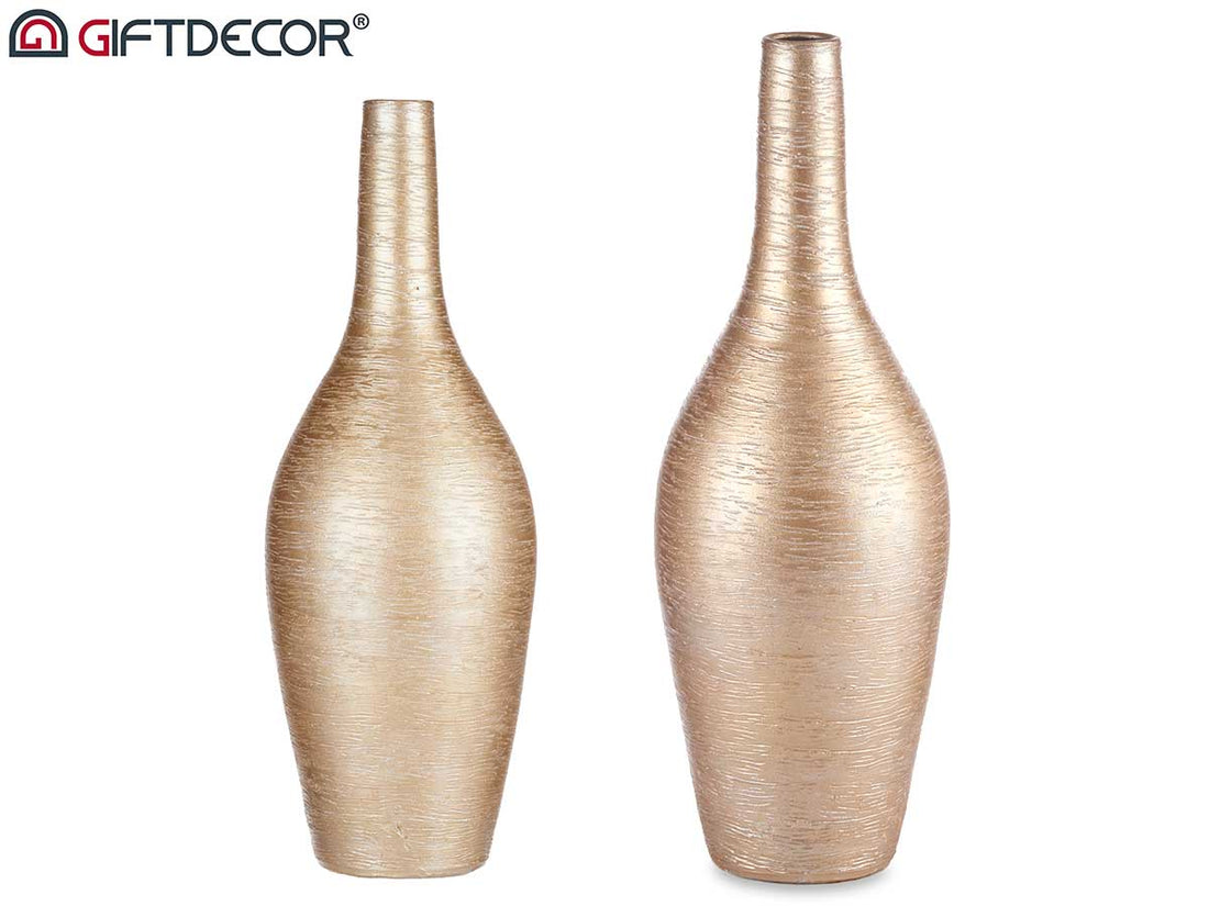 Gold Ceramic Striped Vase 60 cm